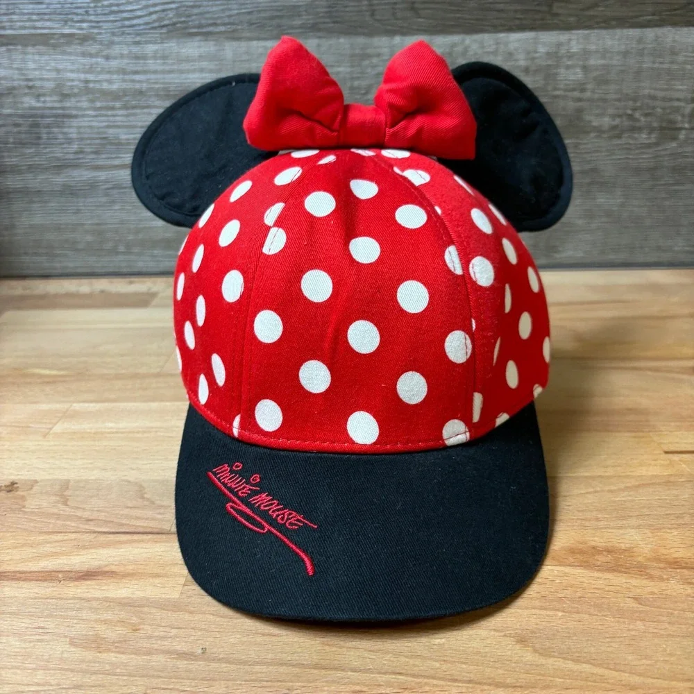 Minnie Mouse Hat Cap‎ Snap Back Youth Red White Bow Ears Polka Dot Disney